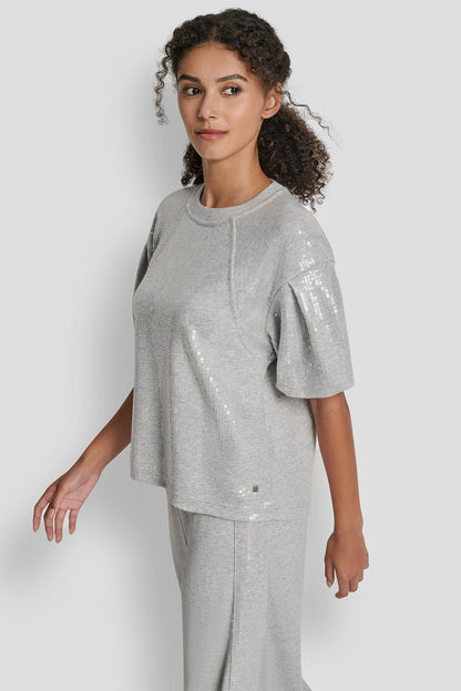 SEQUIN PUFF SLEEVE SWEATER