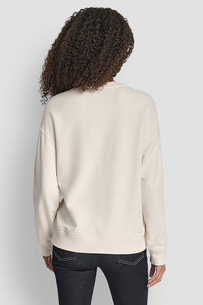 DKNY OUTLINE RHINESTONE NY PRINTED LOGO CREW NECK SWEATSHIRT