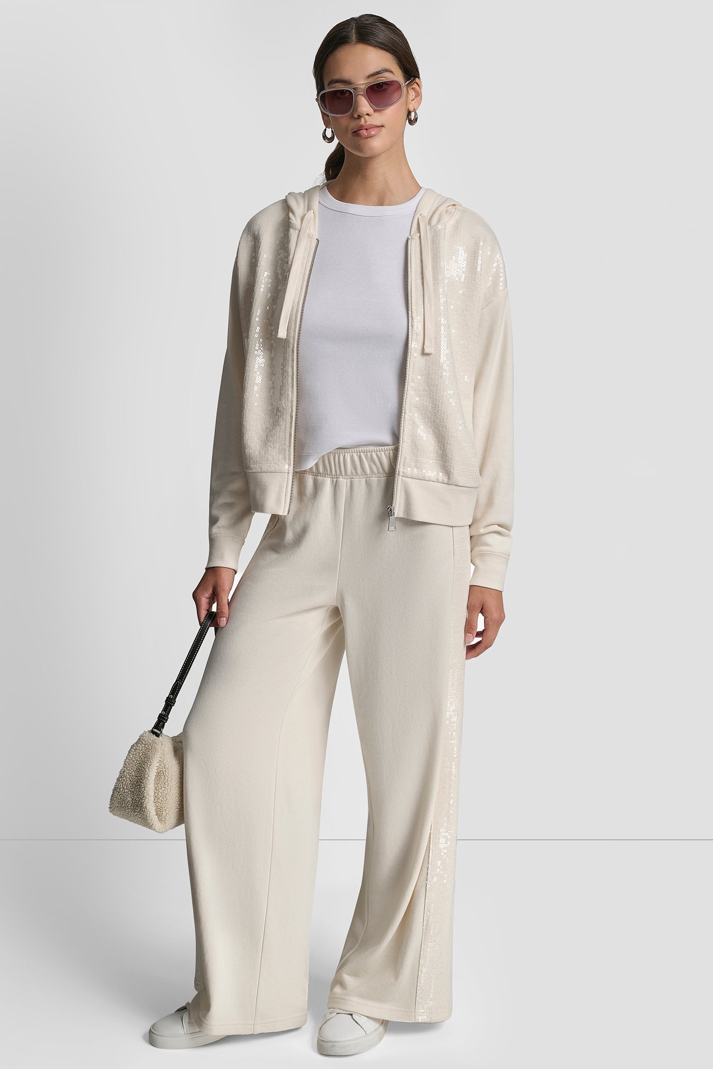 SEQUIN STRIPE WIDE LEG PANT