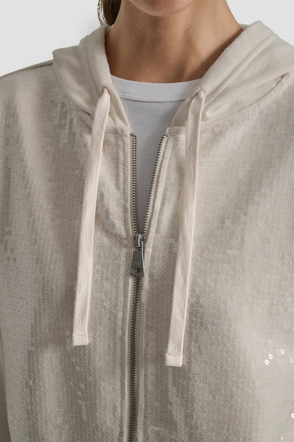 SEQUIN ZIP FRONT HOODIE