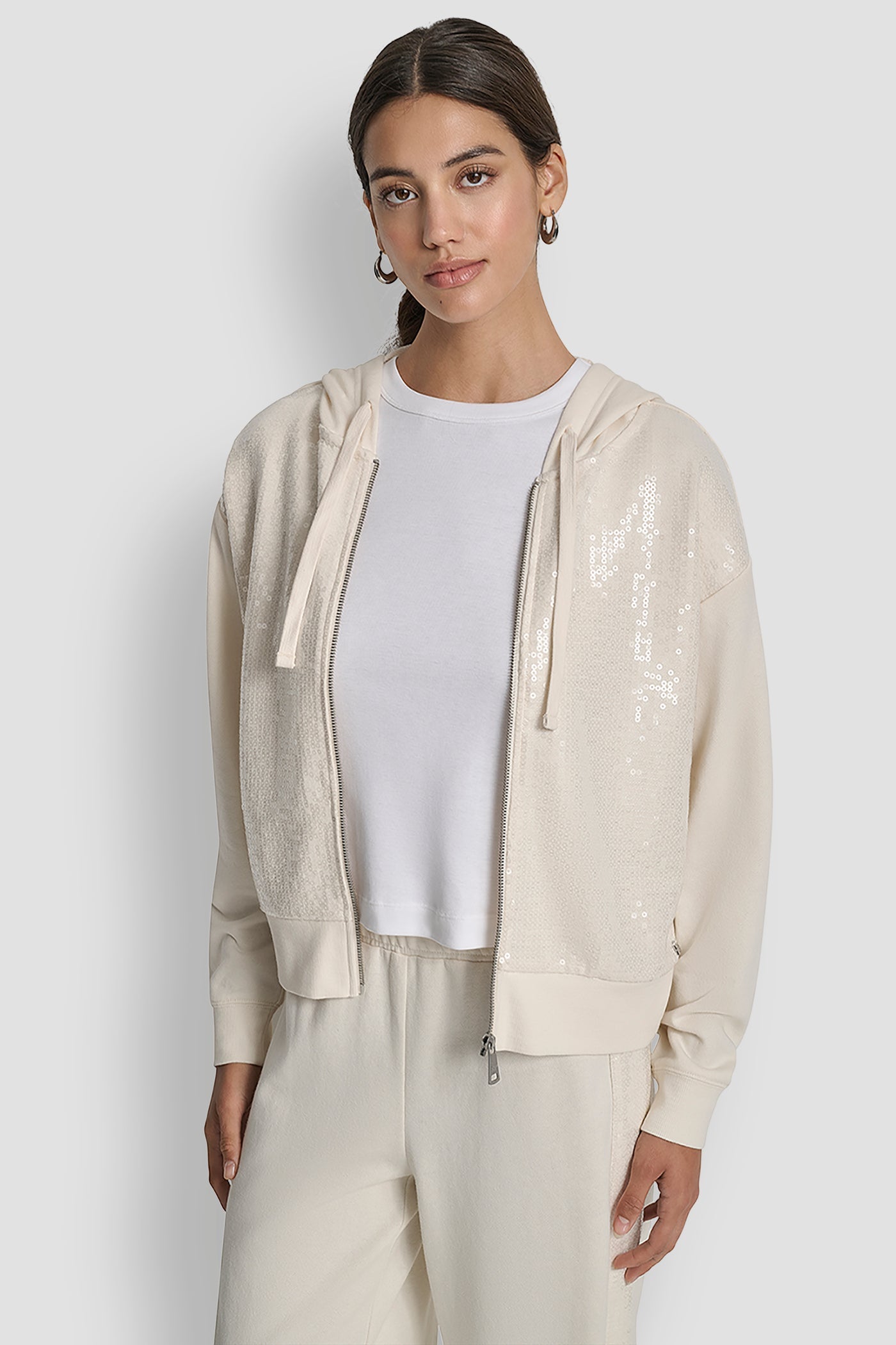 SEQUIN ZIP FRONT HOODIE