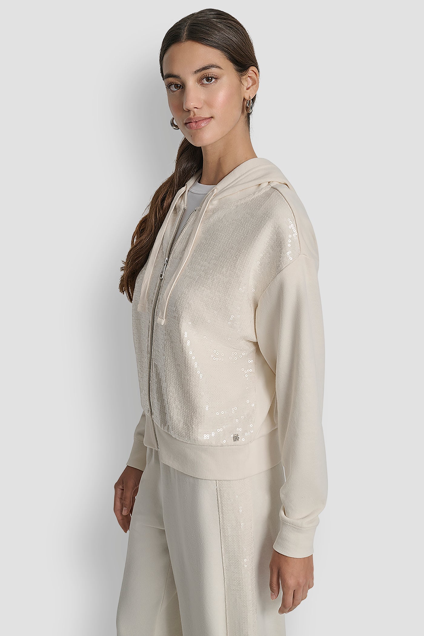 SEQUIN ZIP FRONT HOODIE