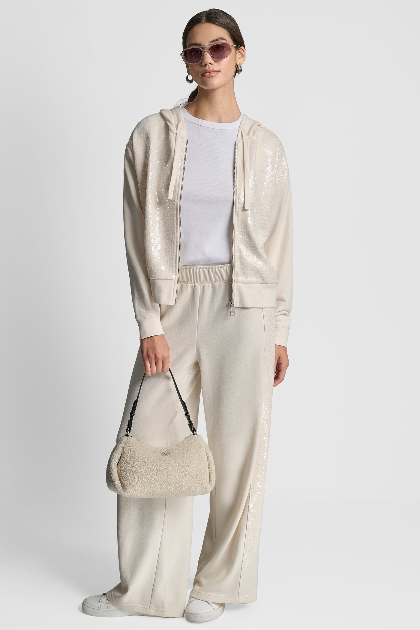SEQUIN ZIP FRONT HOODIE