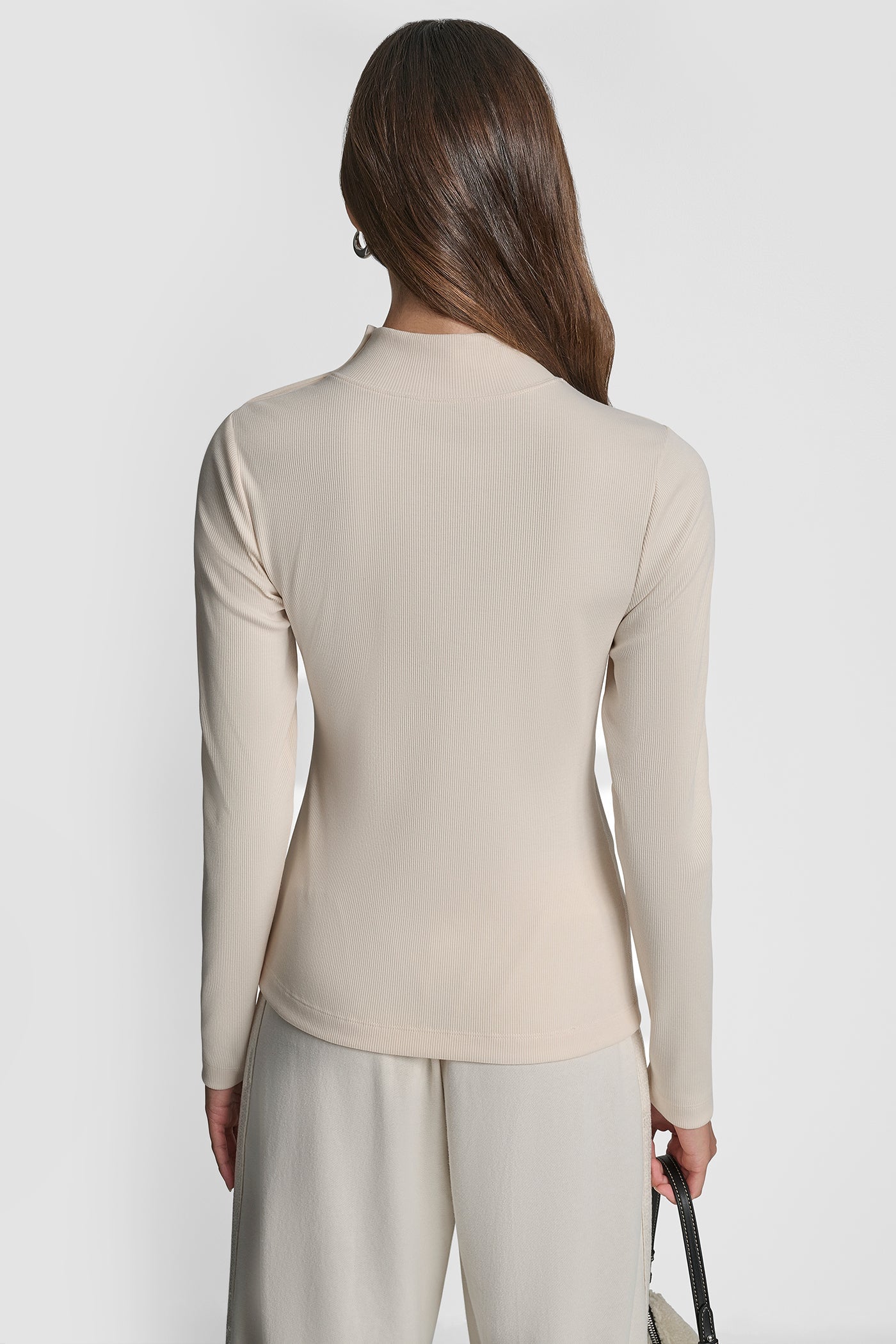 JEWEL BUTTON SHOULDER MOCK NECK LONG SLEEVE TEE