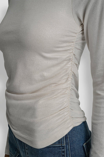 SIDE RUCHED HIGH NECK LONG SLEEVE TOP