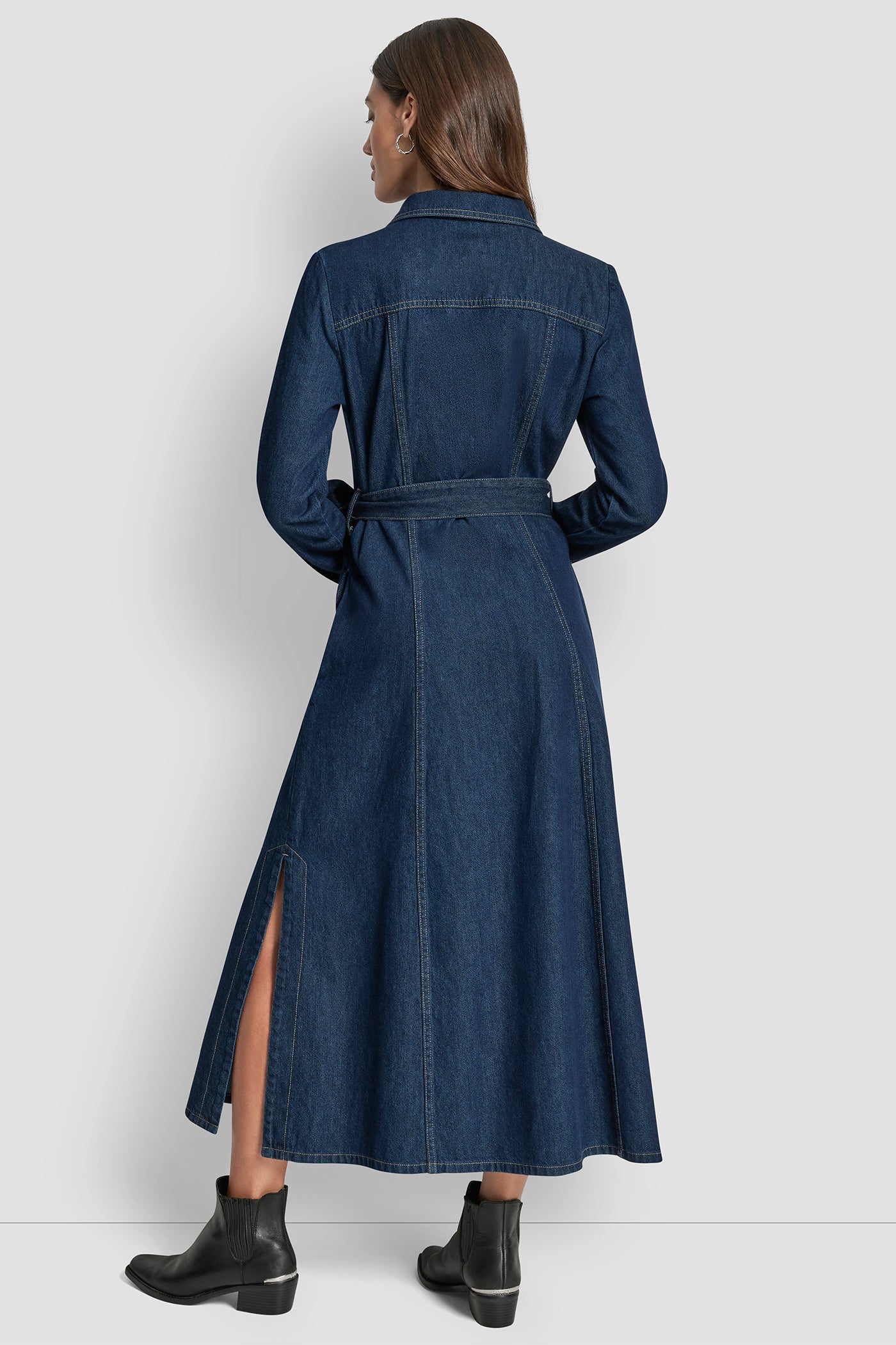 SELF BELT MAXI DRESS WITH SIDE SLITS