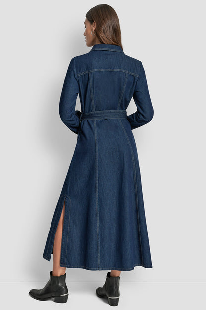 SELF BELT MAXI DRESS WITH SIDE SLITS