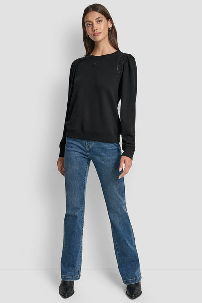 LACE DETAIL PUFF SLEEVE SWEATSHIRT