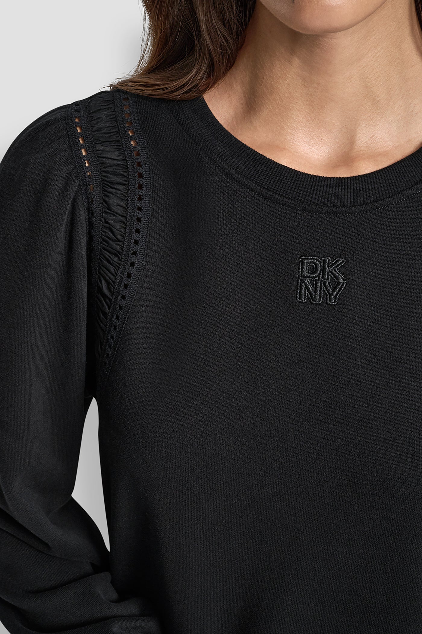 LACE DETAIL PUFF SLEEVE SWEATSHIRT