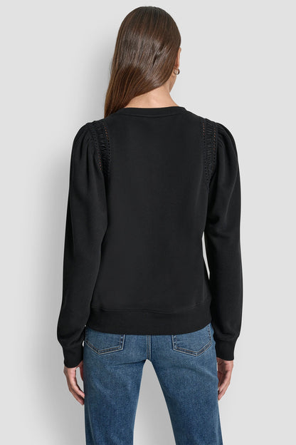 LACE DETAIL PUFF SLEEVE SWEATSHIRT