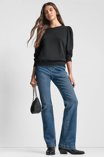 LACE DETAIL PUFF SLEEVE SWEATSHIRT