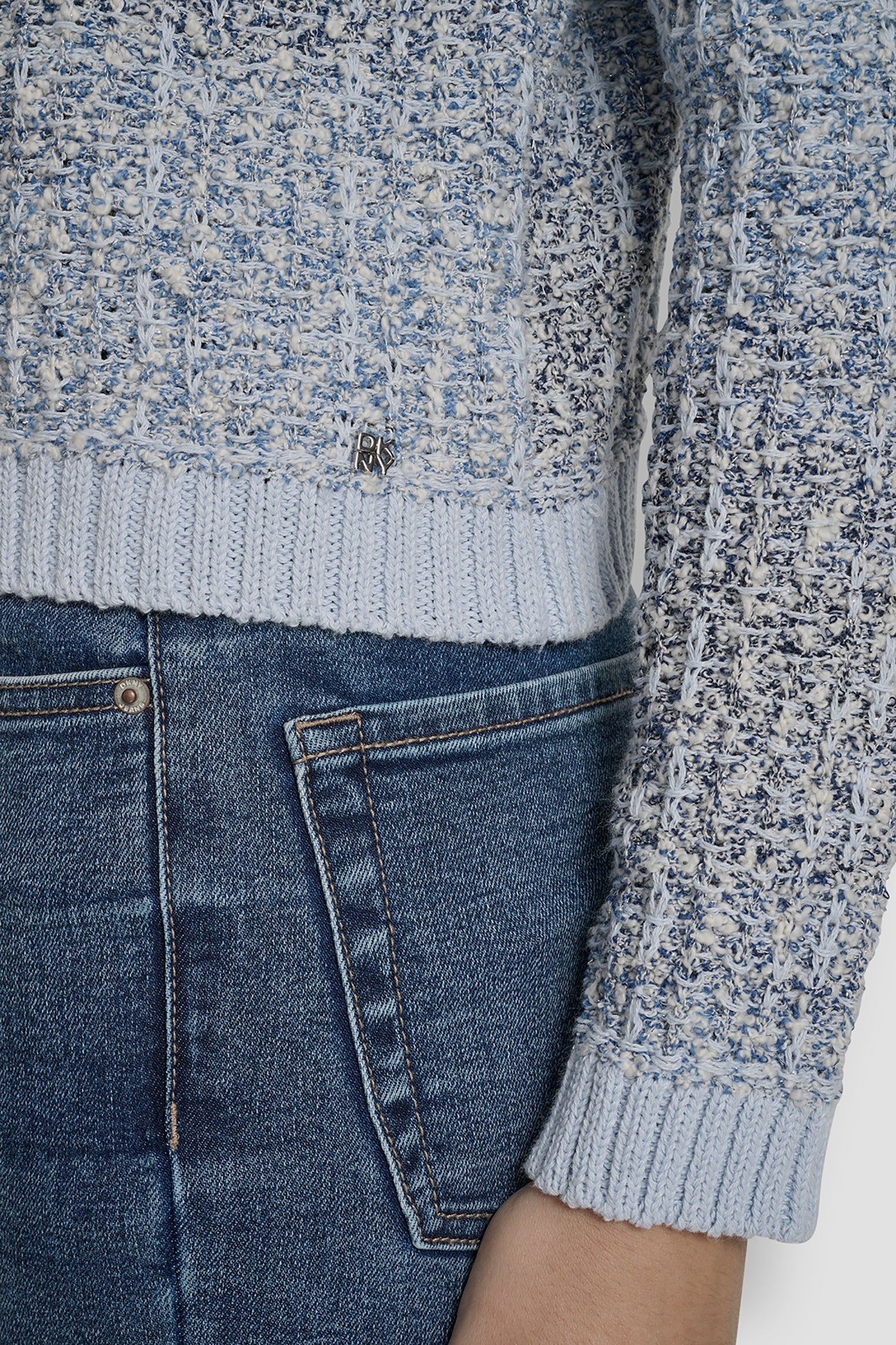 ZIP FRONT TWEED FRINGE SWEATER JACKET