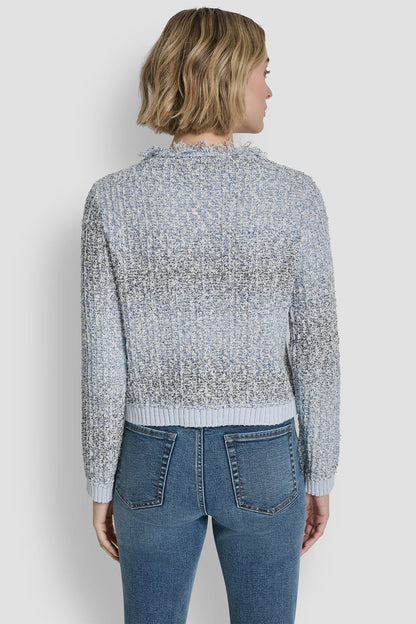 ZIP FRONT TWEED FRINGE SWEATER JACKET