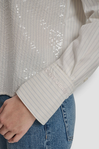 POPLIN BUTTON FRONT SHIRT WITH SEQUINS