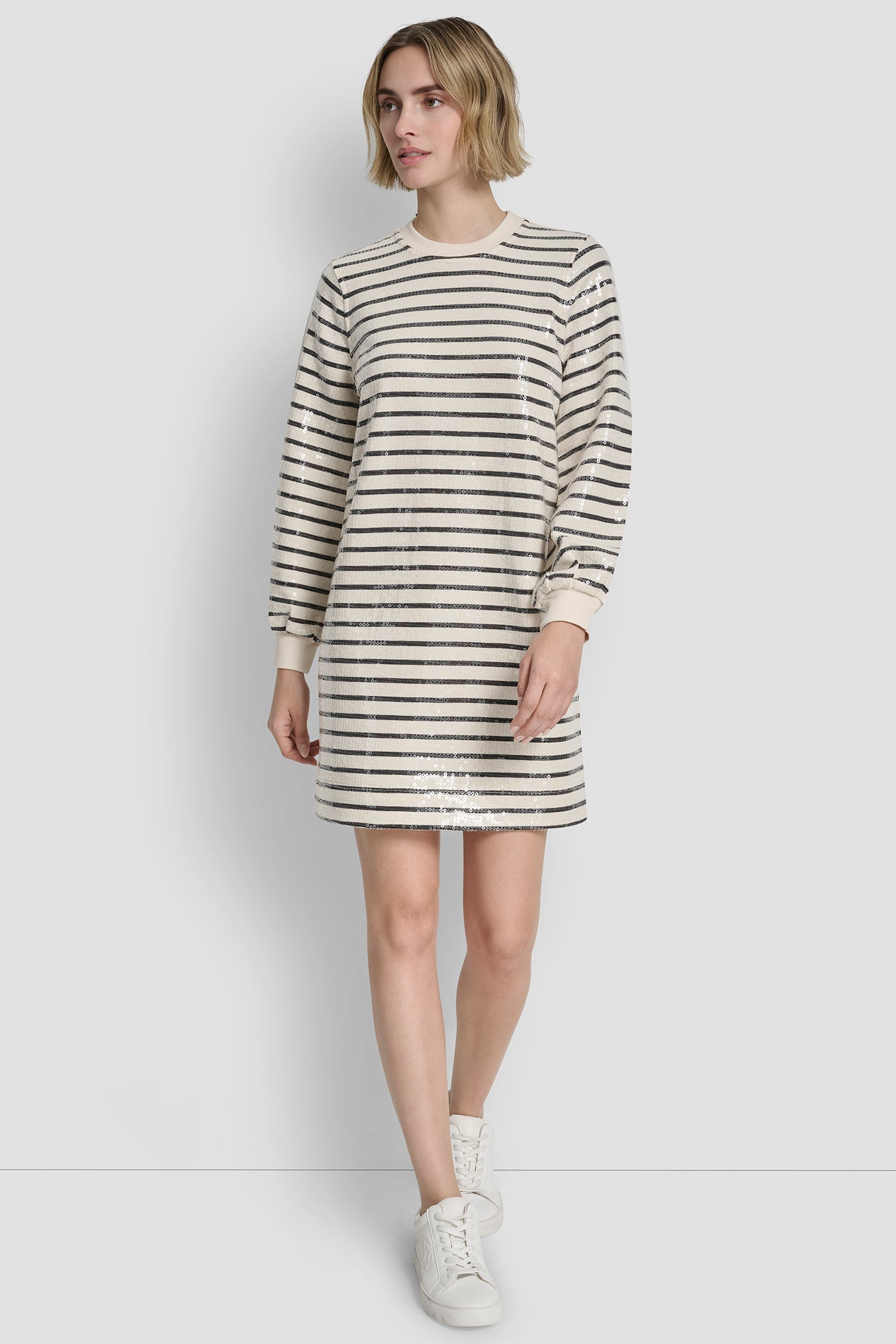 SEQUIN PLEATED SWEATSHIRT DRESS