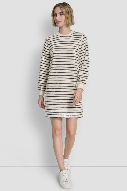 SEQUIN PLEATED SWEATSHIRT DRESS