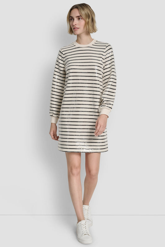SEQUIN PLEATED SWEATSHIRT DRESS