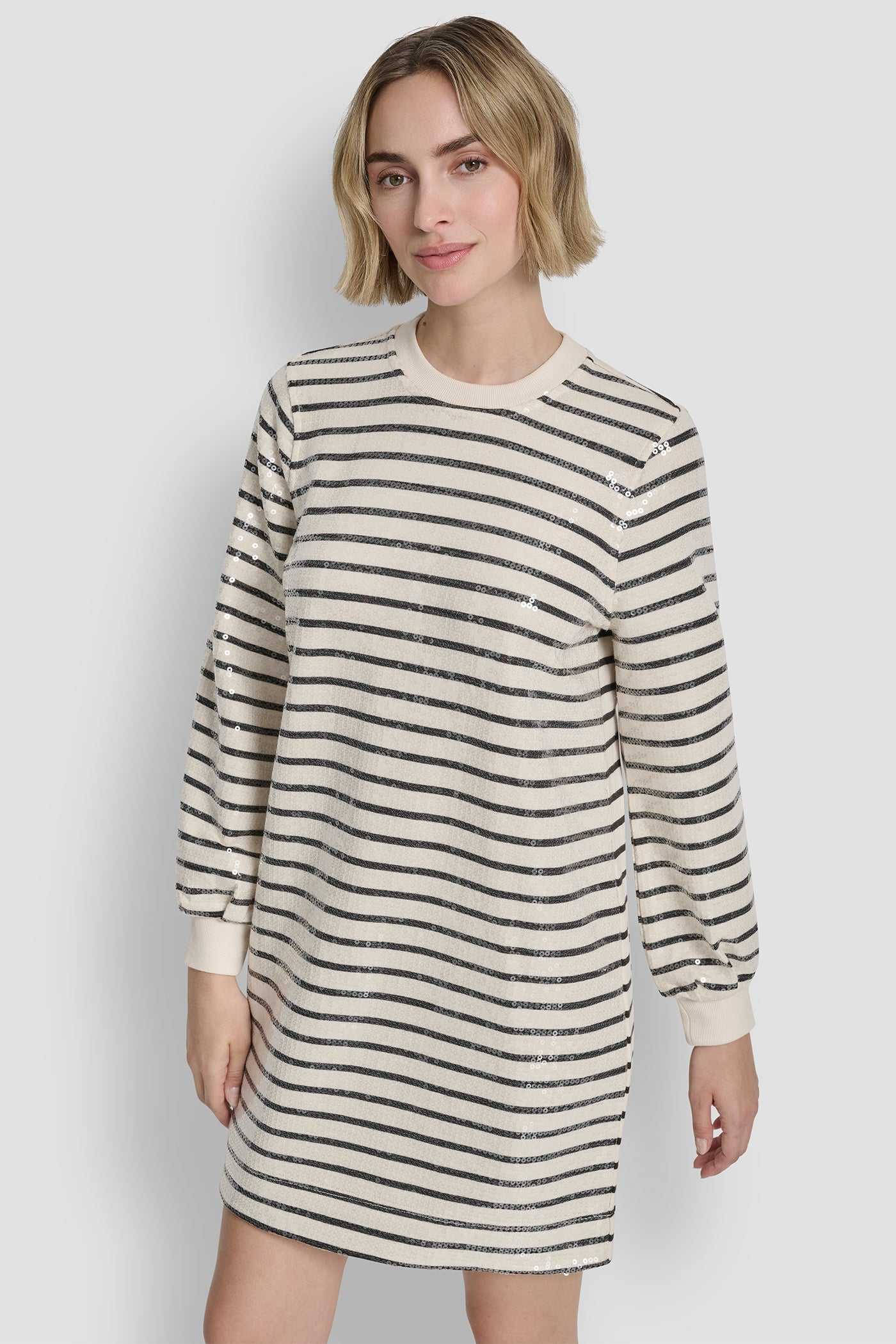 SEQUIN PLEATED SWEATSHIRT DRESS