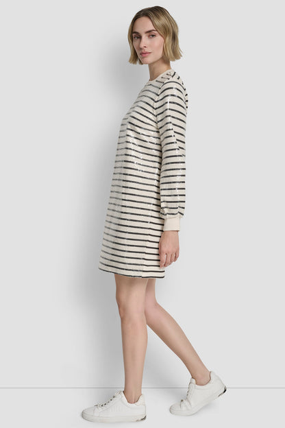 SEQUIN PLEATED SWEATSHIRT DRESS