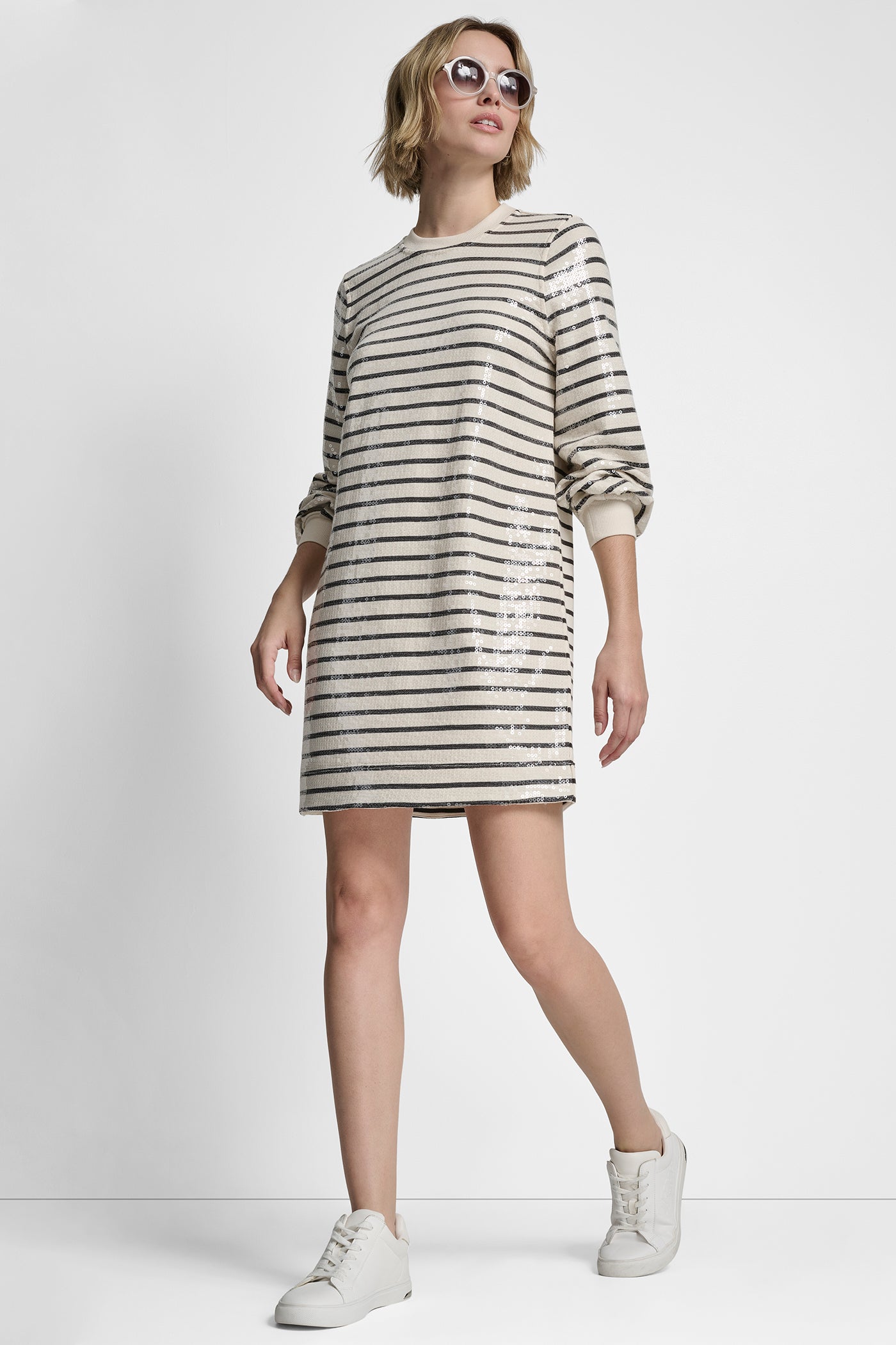 SEQUIN PLEATED SWEATSHIRT DRESS