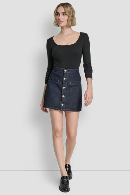 HIGH-RISE BUTTON FRONT MINI SKIRT