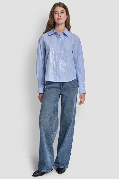 POPLIN BUTTON FRONT SHIRT WITH SEQUINS