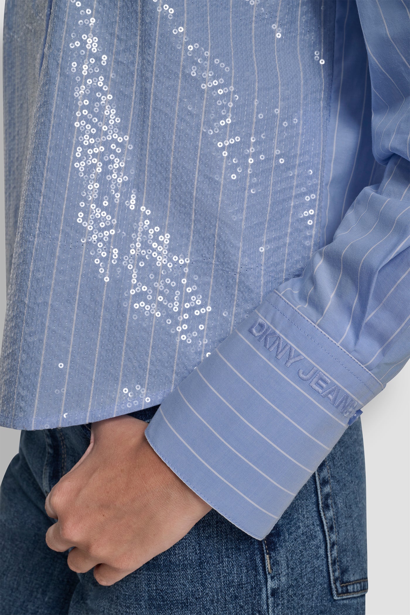 POPLIN BUTTON FRONT SHIRT WITH SEQUINS