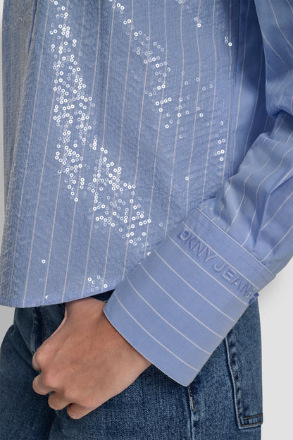 POPLIN BUTTON FRONT SHIRT WITH SEQUINS