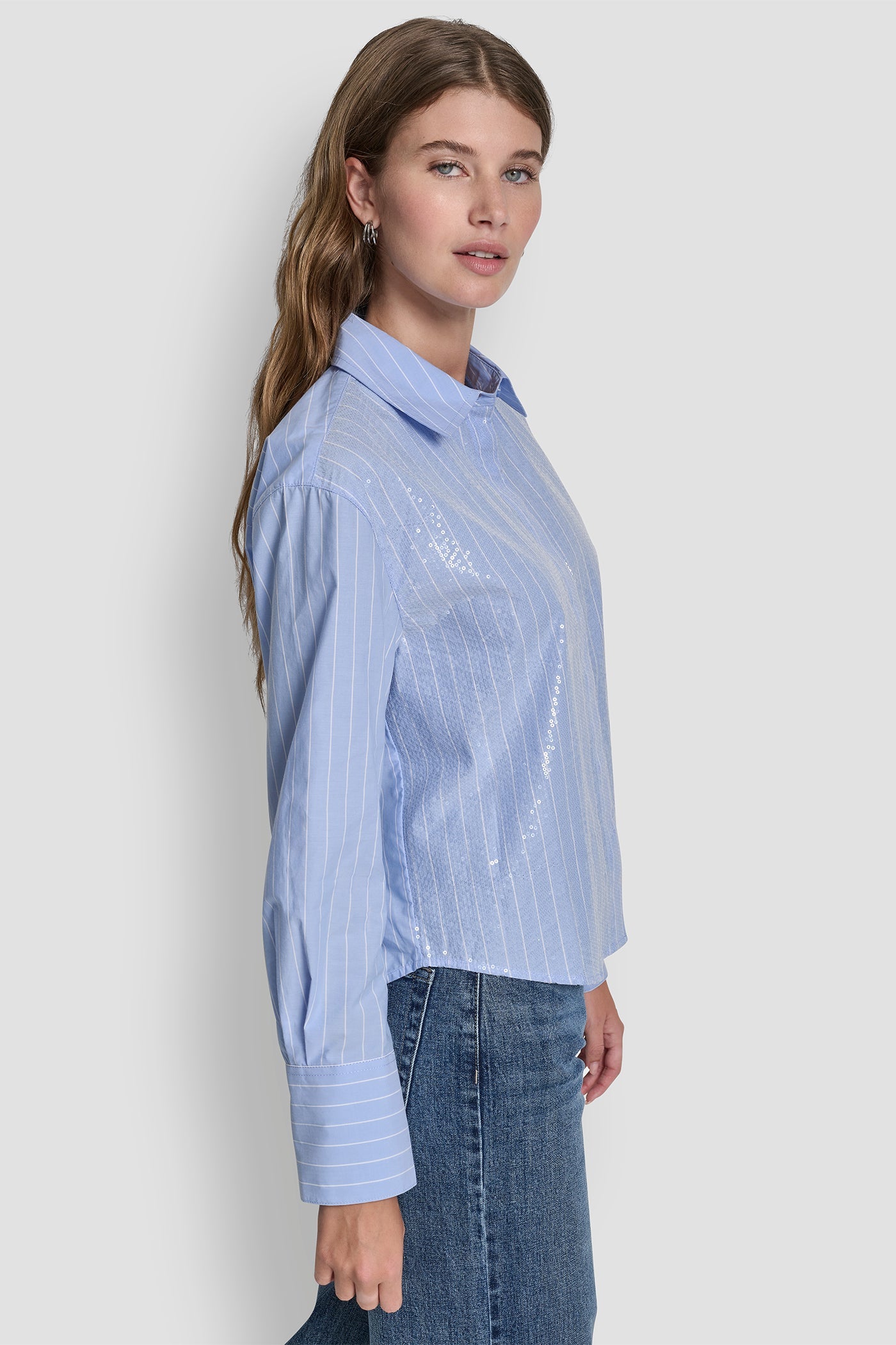 POPLIN BUTTON FRONT SHIRT WITH SEQUINS