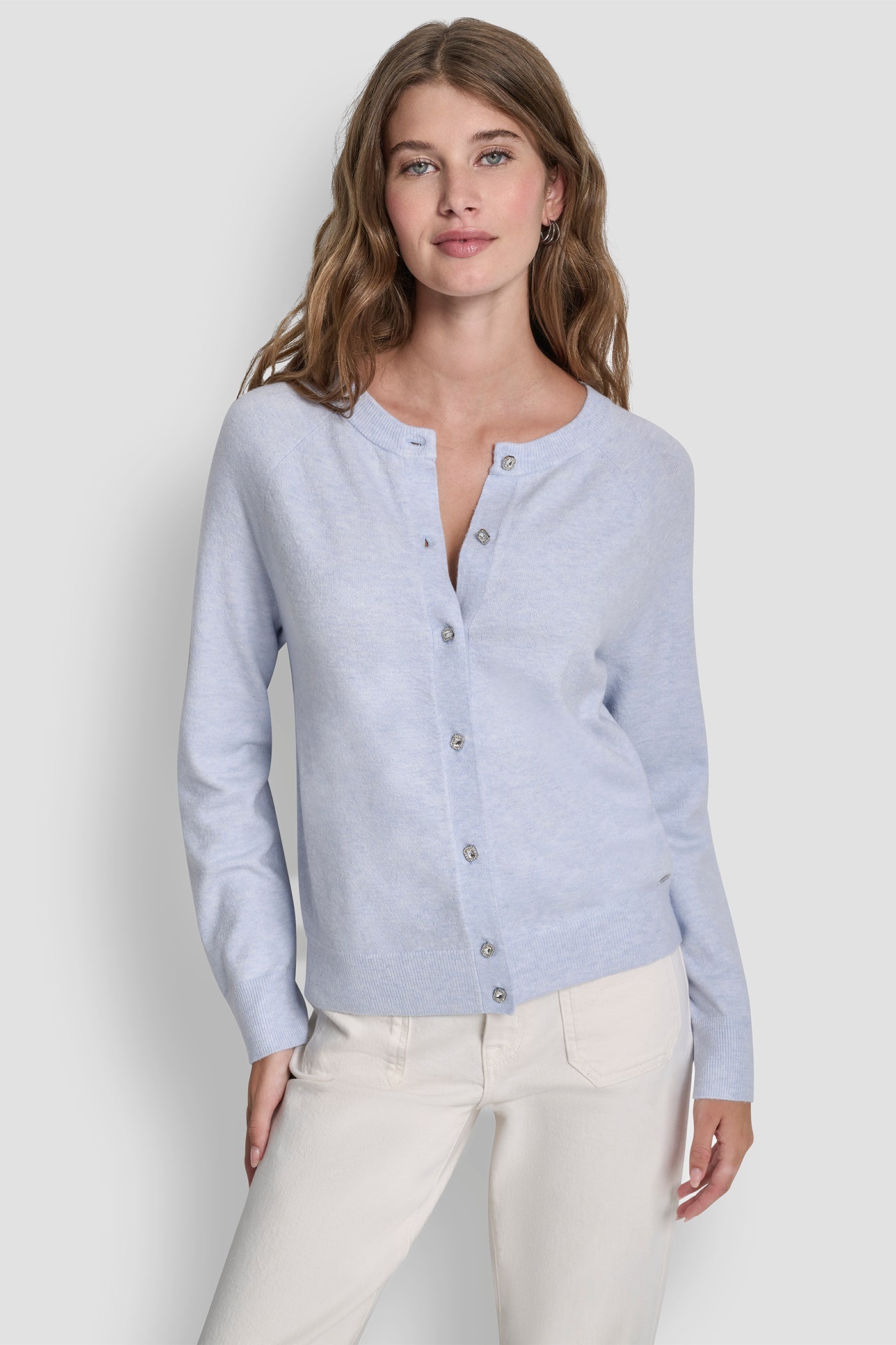 LONG SLEEVE CARDIGAN WITH RHINESTONE BUTTONS