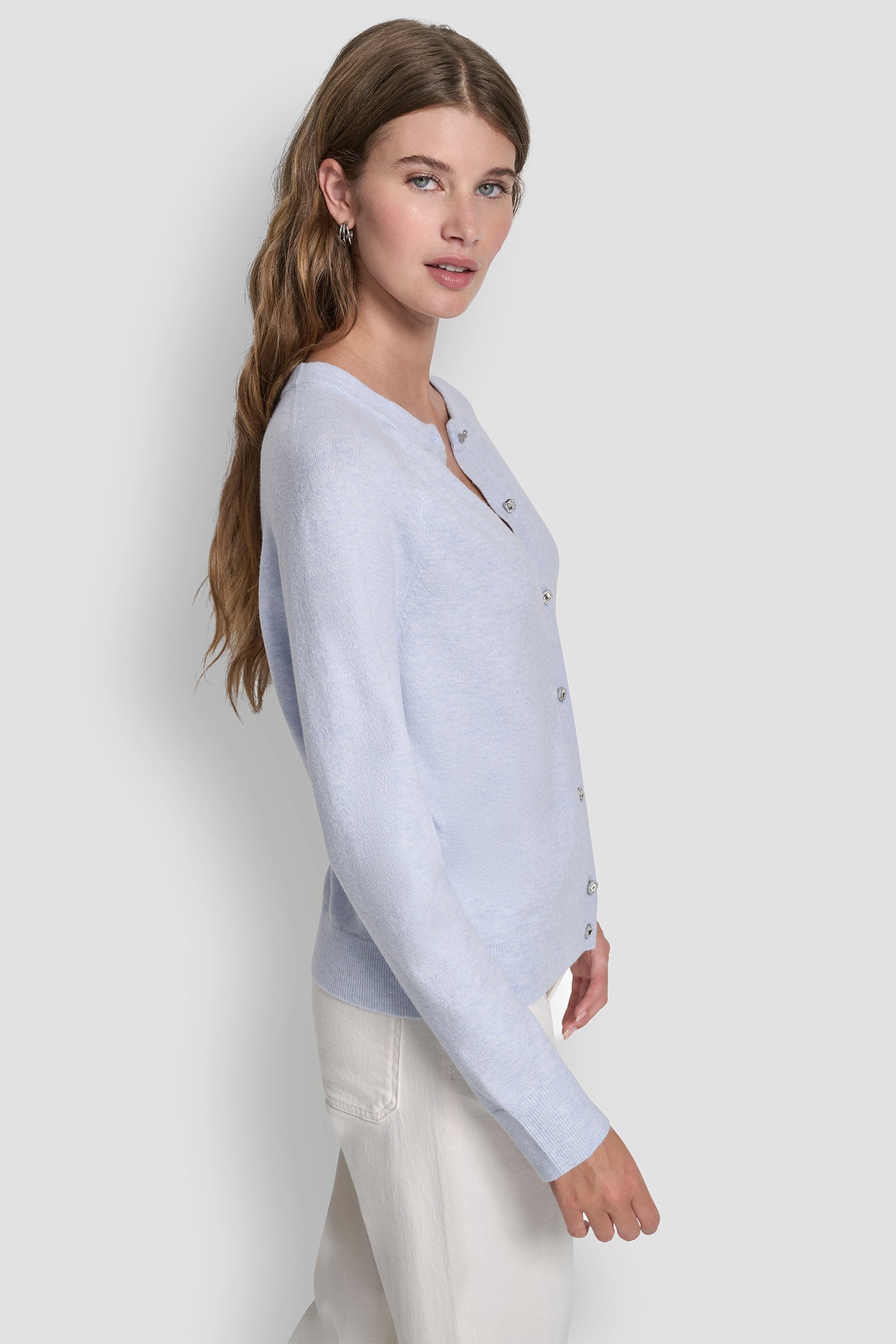 LONG SLEEVE CARDIGAN WITH RHINESTONE BUTTONS