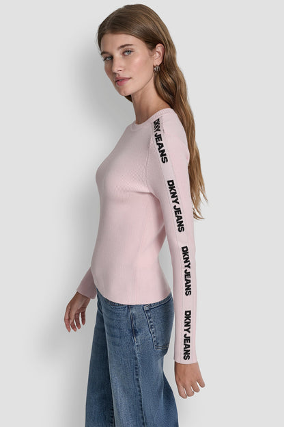 LONG SLEEVE LOGO TRIM SWEATER