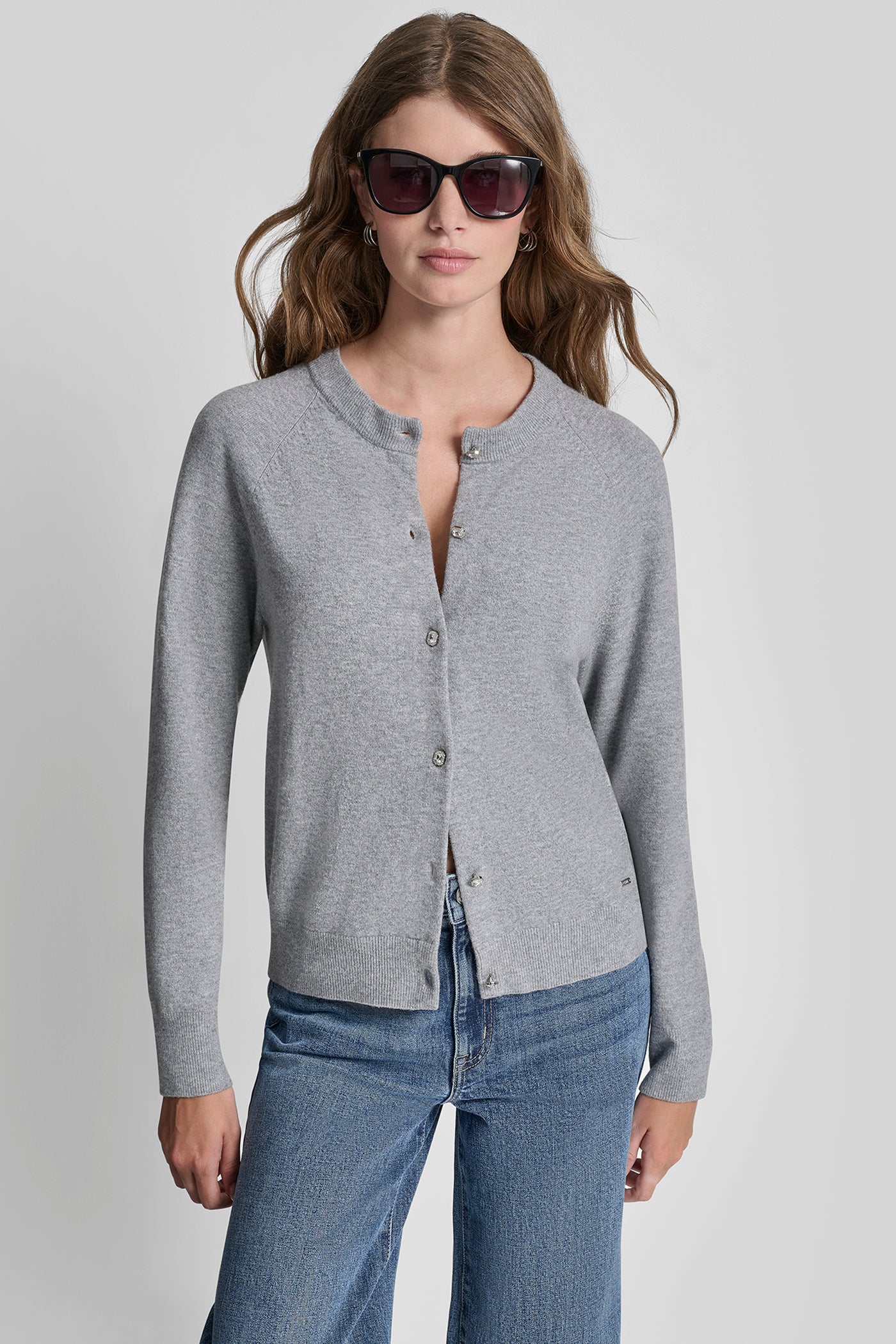 LONG SLEEVE CARDIGAN W RHINESTONE BUTTONS