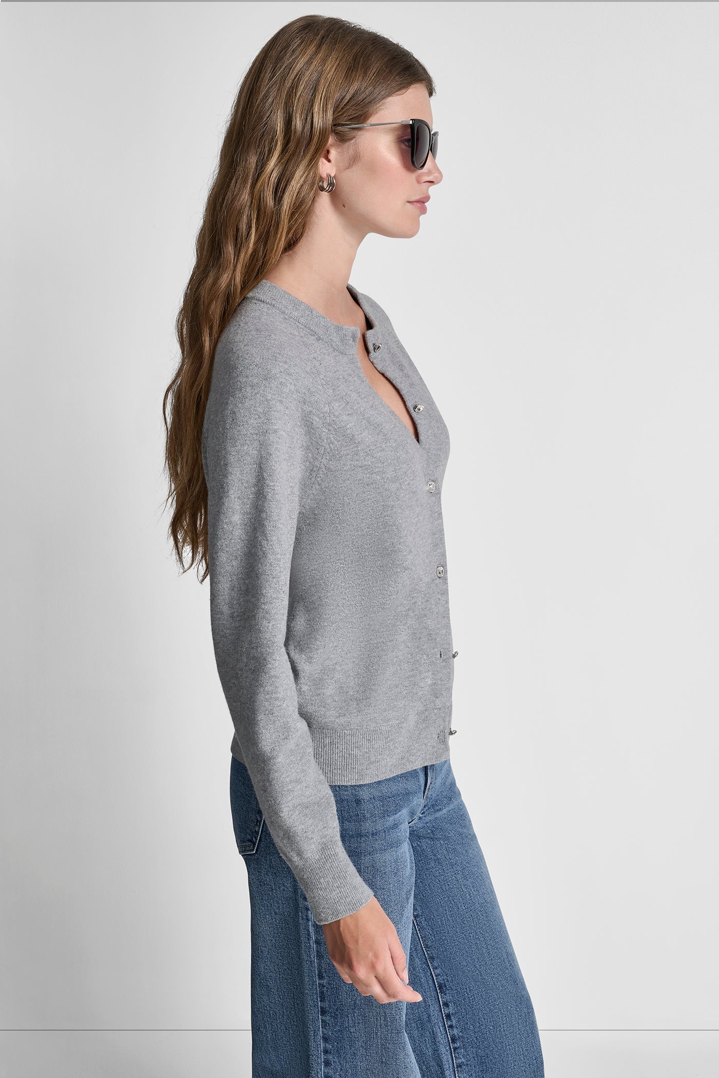 LONG SLEEVE CARDIGAN W RHINESTONE BUTTONS