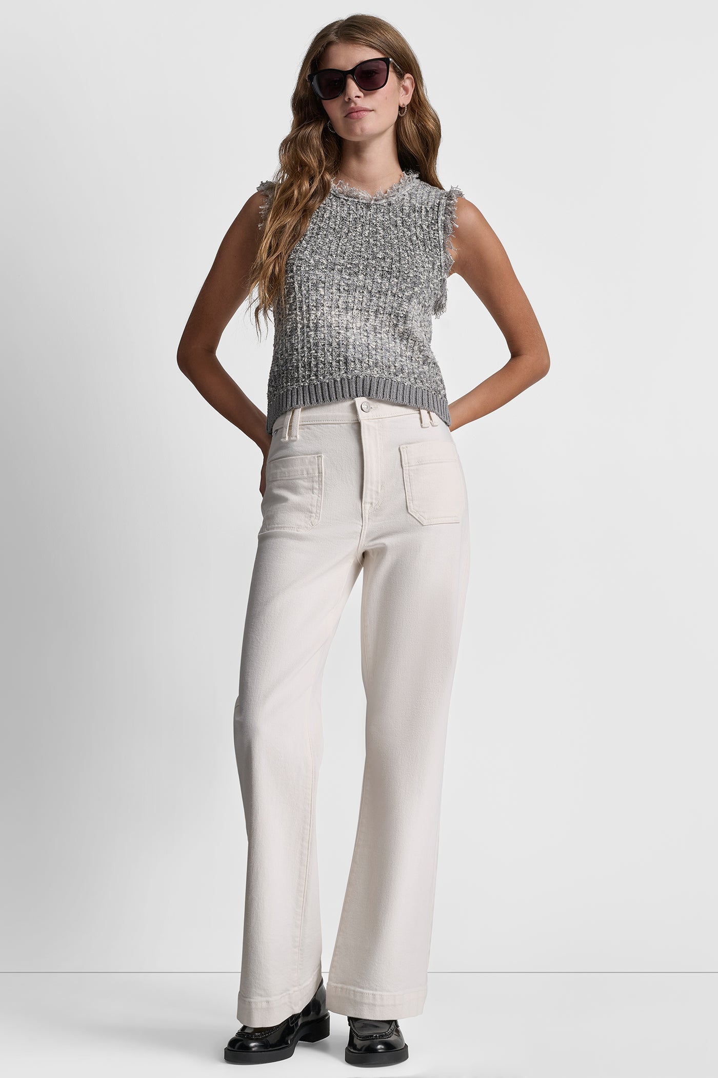 TWEED FRINGE SWEATER WITH LOGO CHARM