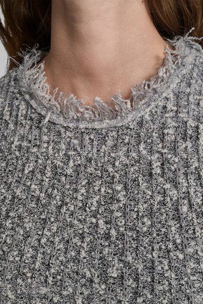 TWEED FRINGE SWEATER WITH LOGO CHARM