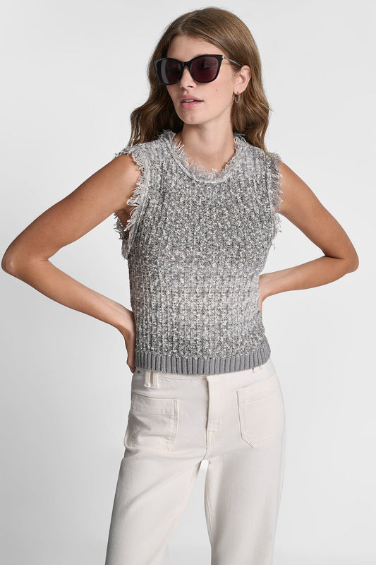 TWEED FRINGE SWEATER WITH LOGO CHARM