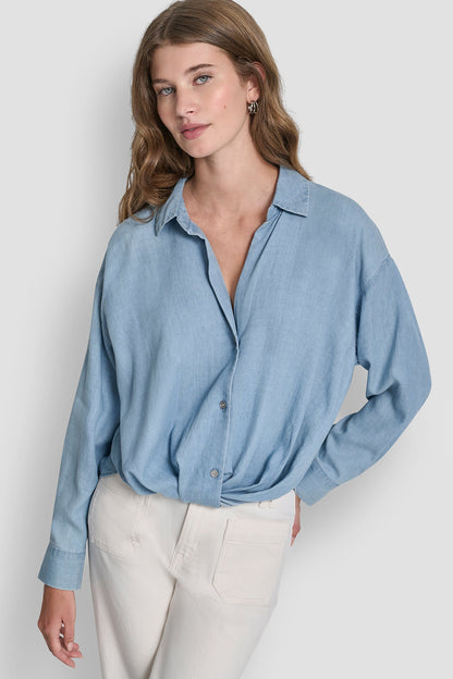 BUTTON-FRONT SHIRT WITH TWIST HEM