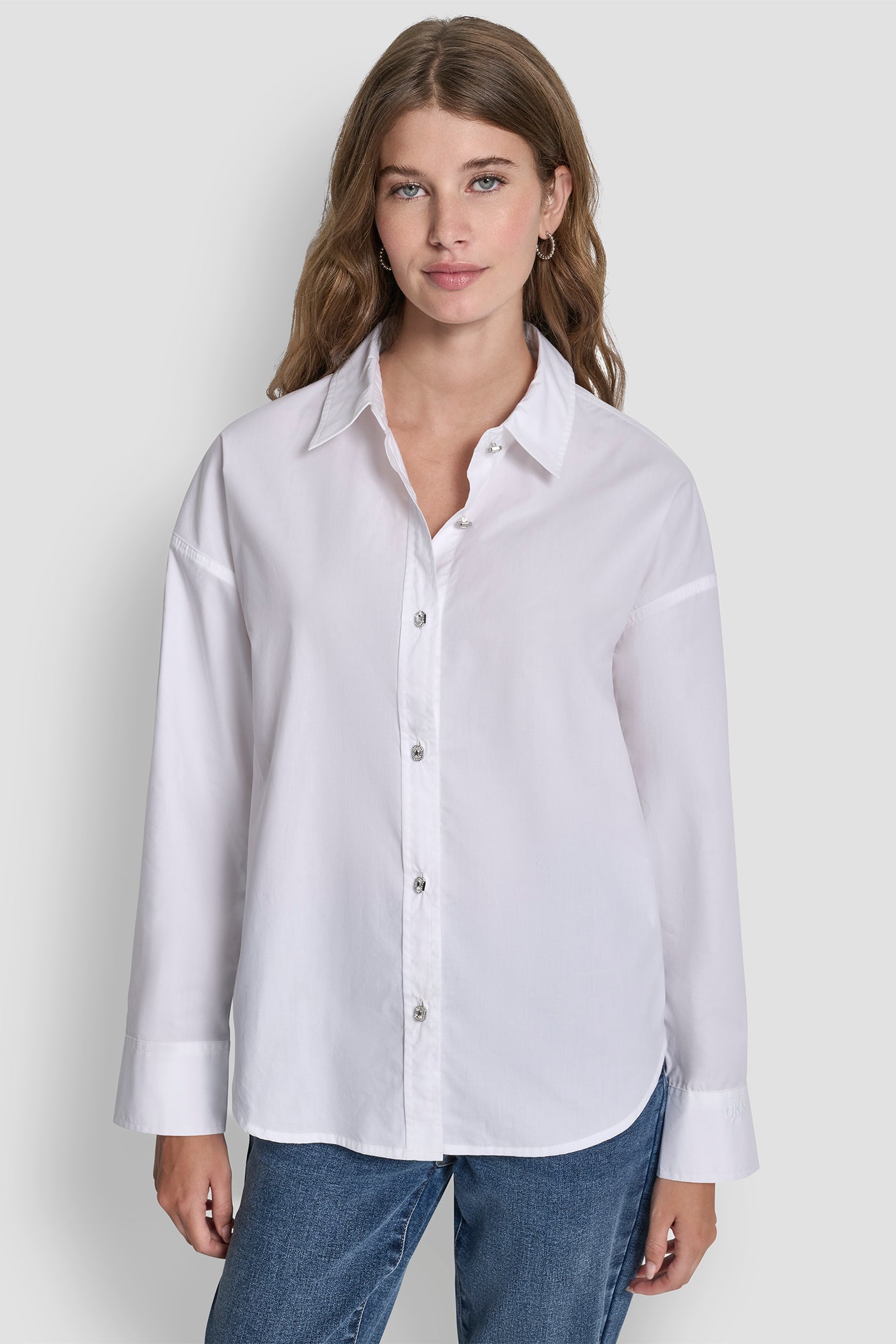 LONG SLEEVE RHINESTONE BUTTON FRONT SHIRT