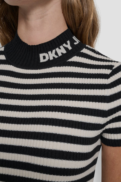 LUREX STRIPE MOCK NECK LOGO DRESS