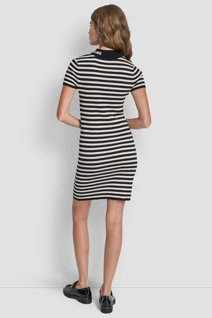 LUREX STRIPE MOCK NECK LOGO DRESS