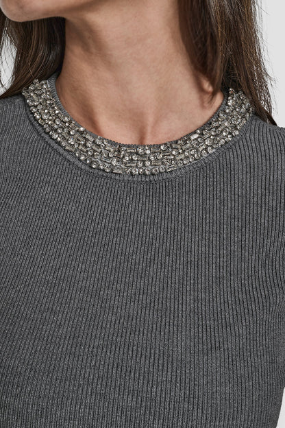 SWEATER WITH EMBELLISHED NECKLINE