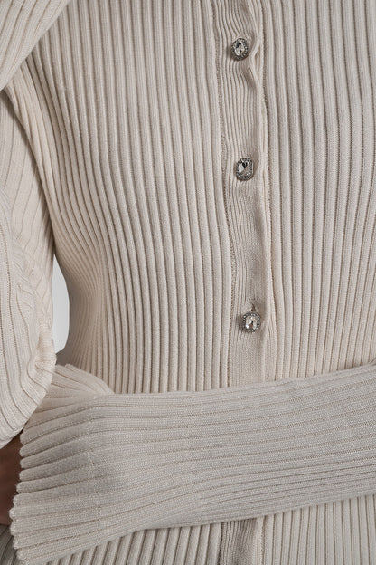 FLARE SLEEVE CARDIGAN WITH RHINESTONE BUTTON
