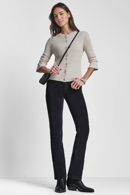 FLARE SLEEVE CARDIGAN WITH RHINESTONE BUTTON