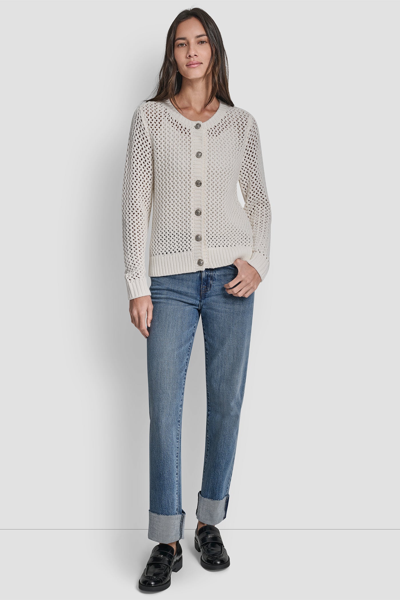 TEXTURED BUTTON FRONT SWEATER JACKET