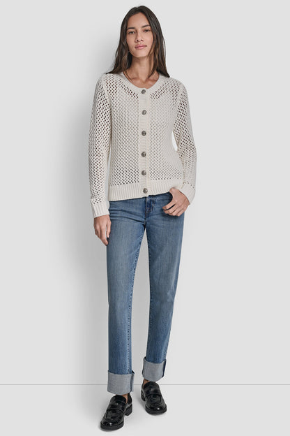 TEXTURED BUTTON FRONT SWEATER JACKET