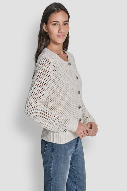 TEXTURED BUTTON FRONT SWEATER JACKET