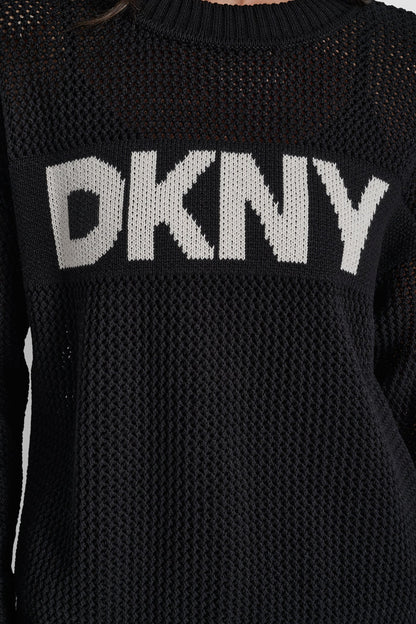 CREW NECK POINTELLE LOGO SWEATER