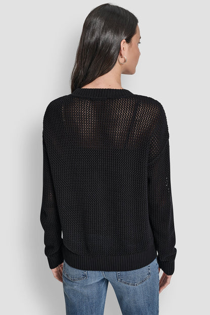 CREW NECK POINTELLE LOGO SWEATER