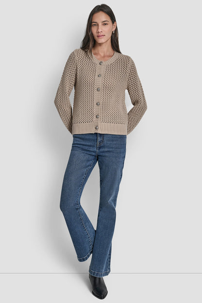 TEXTURED BUTTON FRONT SWEATER JACKET